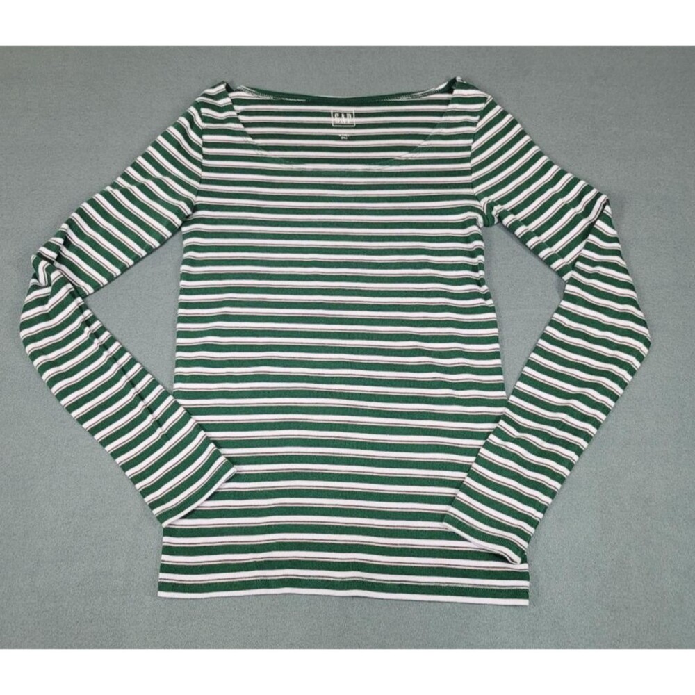 Gap Womens Scoopneck Modern Green and Pink striped T Long Sleeve Size Small Tall